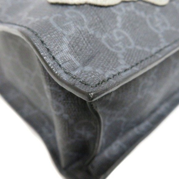 Gucci GG Supreme Tote Bag Shoulder Gray Black Leather Emblems - Picture 7 of 9